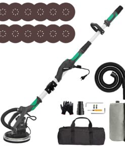 Electric Drywall Sander with Vacuum Dust Collector, IMQUALI® 9.5A 1050W Floor Sanders for Wood Floor with Variable Speed 600-2600RPM, Extendable Handle, LED Light, 12pcs Sanding Discs, Green, IM03