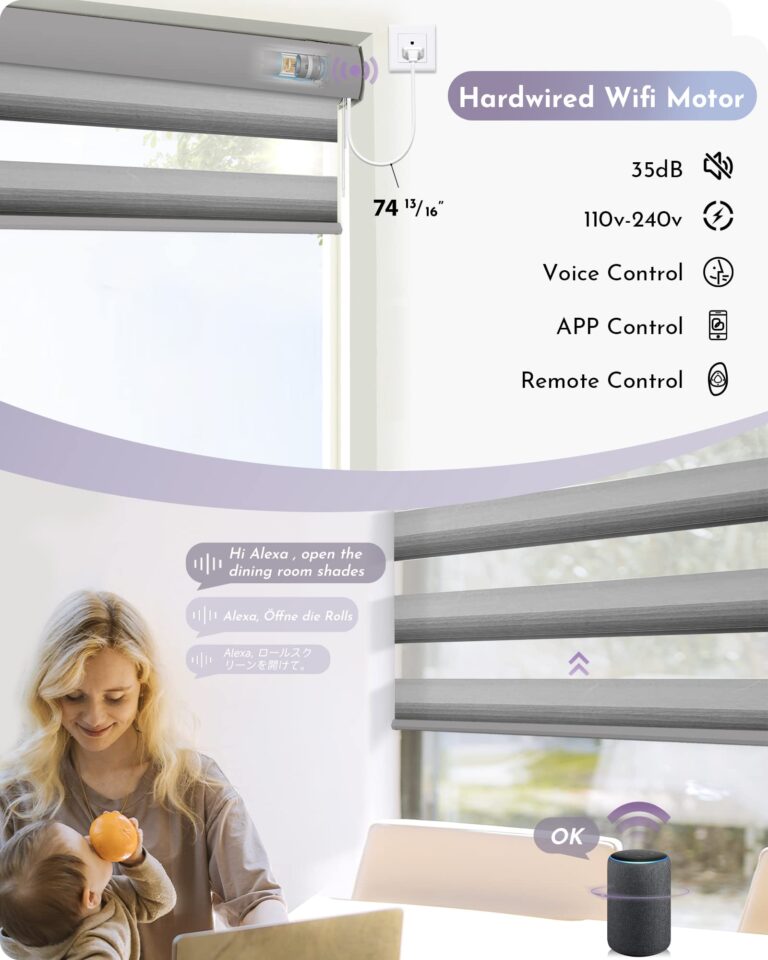 Graywind Motorized Zebra Blinds Compatible with Alexa Google WiFi Hardwired Smart Horizontal Blind Remote Light Filtering Electric Window Shades with Valance, Customized Size (Gradient Grey Silver) - Image 6