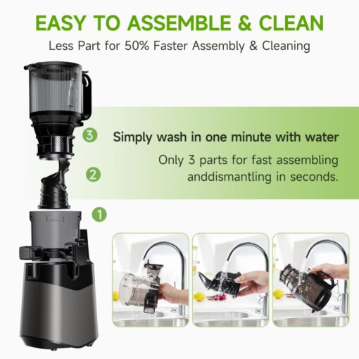 Cold Press Juicer, 5.8" Extra Large Feed Chute Fit Whole Fruits & Vegetables, 350W Slow Masticating Juicer Machines, Easy to Clean, High Juice Yield - Image 3