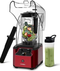 CRANDDI Quiet Commercial Blender with Soundproof Shield, 2200 Watt Professional Blenders for Kitchen with 80oz Pitcher and Self-Cleaning, High-Speed Blenders K90 Red
