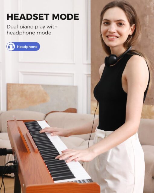 Fesley Weighted Piano Keyboard 88 Keys: Full Size Electric Keyboard Piano for Beginners, Portable 88 Key Keyboard with Daul Speaker,Sustain Pedal,Power Adapter,Support Bluetooth,USB MIDI,FEP300, Brown - Image 3