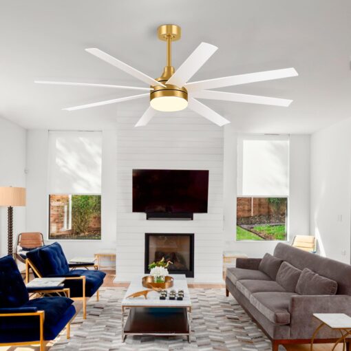 Breezary 65 Inch Ceiling Fan with Light and Remote, 8-Blade, Reversible DC Motor, 6-Speed, Timer, Industrial Ceiling Fans with Led Light Chandelier for Bedroom Office (Gold & White) - Image 3