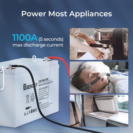 Renogy Deep Cycle AGM 12 Volt 100Ah Battery, 3% Self-Discharge Rate, 1100A Max Discharge Current, Safe Charge Appliances for RV, Camping, Cabin, Marine and Off-Grid System, Maintenance-Free - Image 3