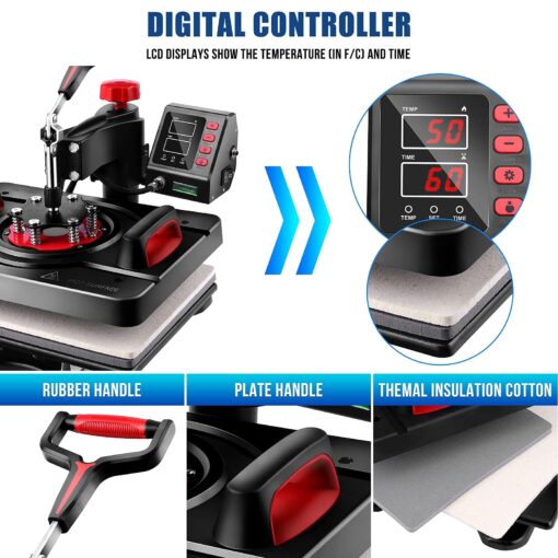 AKEYDIY 8 in 1 Heat Press Machine Professional Sublimation Machine 12" X 15" Swing Away Shirt Printing Heat Transfer Digital Industrial-Quality Heat Press Machine for T Shirts Mug Hat Plate - Image 6