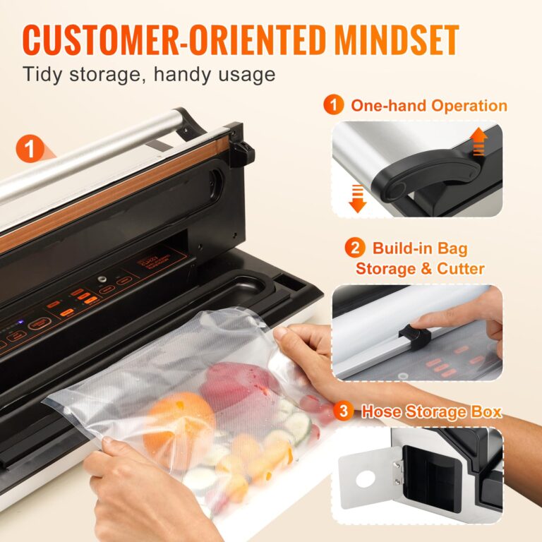 VEVOR Vacuum Sealer Machine, 95Kpa 350W Powerful Dual Pump and Dual Sealing, Dry and Moist Food Storage, Automatic and Manual Air Sealing System with Built-in Cutter, with Seal Bag and External Hose - Image 7