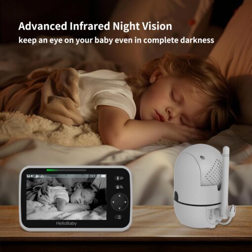 HelloBaby HB6550 5" Baby Monitor 3 Cameras, 26-Hour Battery, Pan-Tilt-Zoom,1000ft Range Video Audio Baby Monitor No WiFi, ECO, Night Vision, 2-Way Talk, 8 Lullabies and Temperature, Ideal Gifts - Image 2