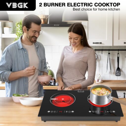 VBGK 2 Burner Electric Cooktop,110V 2400W Electric Stove Top with Touch Control,9 Heating Level,Timer & Kid Safety Lock,Built-in Radiant Double Induction Cooktop - Image 3