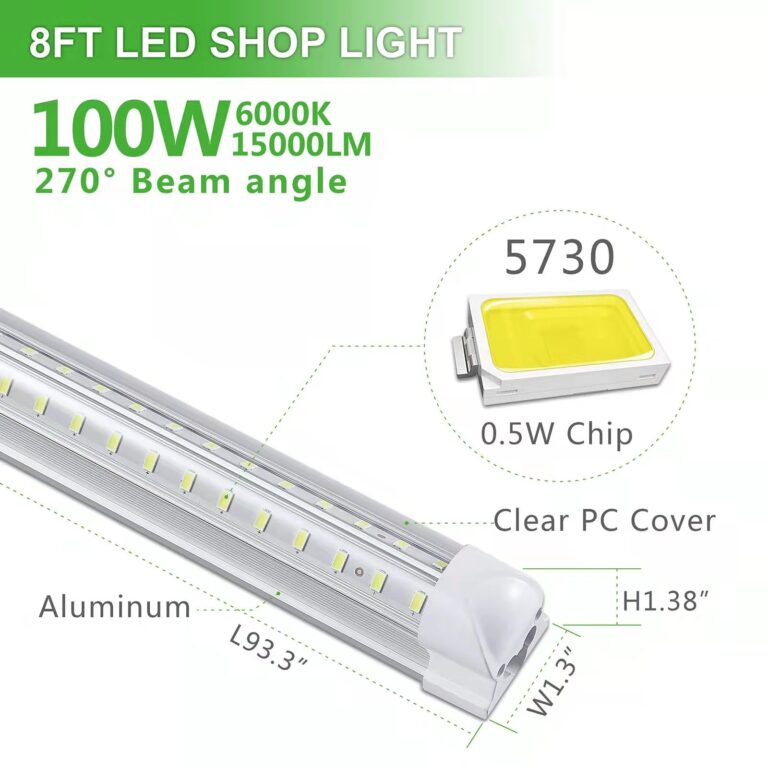 Skymoatled 8Pack 8FT LED Shop Light Garage Light,100W 6000K White Light 15000LM Super Bright,Hanging/Surface Mount,Linkable T8 LED Tube Lights for Garage,Warehouse, Workshop,Plug and Play - Image 7