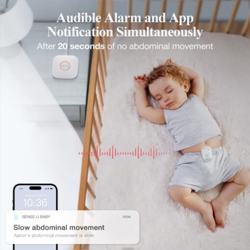 Sense-U Smart Baby Monitor Pro(Long Range) with Arousal Vibration, Audible & App Alerts Anywhere: Tracks Abdominal Movement, Rollover, Sleeping Position, Feeling Temperature, Wearable Sleep Monitor - Image 6