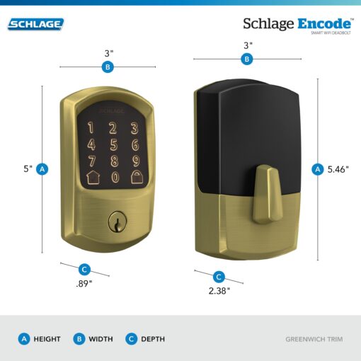 Schlage Encode Smart WiFi Deadbolt Lock for Front Door - Keyless Entry with App or Touchscreen - Works with Alexa, Apple HomeKit, Hey Google, & Airbnb - Create Codes for Guests - Satin Brass Gold - Image 10