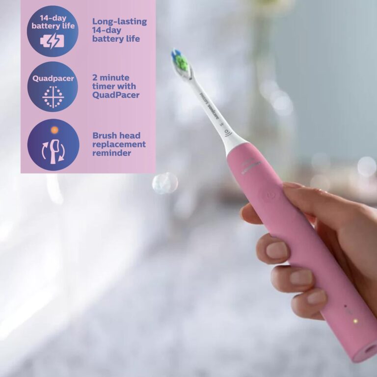 Philips Sonicare Electric Toothbrush with DiamondClean Brush Head 2-Pack Bundle, Rechargeable Electric Tooth Brush with Pressure Sensor, Sonic Electronic Toothbrush, Travel Case, Pink & Blue - Image 2