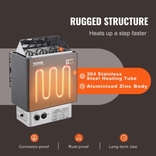 VEVOR Sauna Heater,220V Electric Sauna Stove, Steam Bath Sauna Heater 3h Timer and Adjustable Temp for Max. 176-318 Cubic Feet, (4.5KW) FCC Certification - Image 9