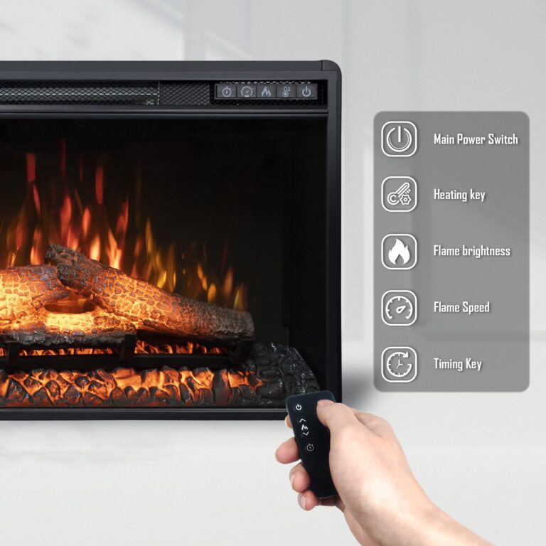 Oxhark Flame 26 Inches Electric Fireplace Inserts, 1500W Wall Recessed with Remote Control, Timer, 6 Brightness and 5 Speeds, Overheating Protection, Fireplace Heater for Indoor Use - Image 5