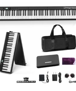 Finger Dance Folding Piano Keyboard 88 Keys, Portable Electric Keyboard with Bluetooth MIDI, Full Size Digital Piano, Wood Grain, Semi-Weighted, Touch Sensitive, with Storage Bag for Beginner