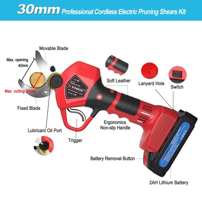 KOMOK Electric Pruning Shears, Professional Cordless Pruning Shears with 2pcs 2Ah Battery Powered Tree Branches Pruner, 30mm 1.2" Cutting Rnage, 6-8 Working Hours - Image 8