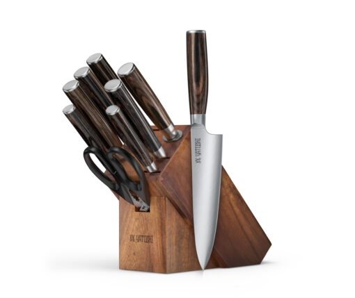 Yatoshi 9 Piece Block Set - Pro Kitchen Knife Set Ultra Sharp High Carbon Steel with Ergonomic Handle