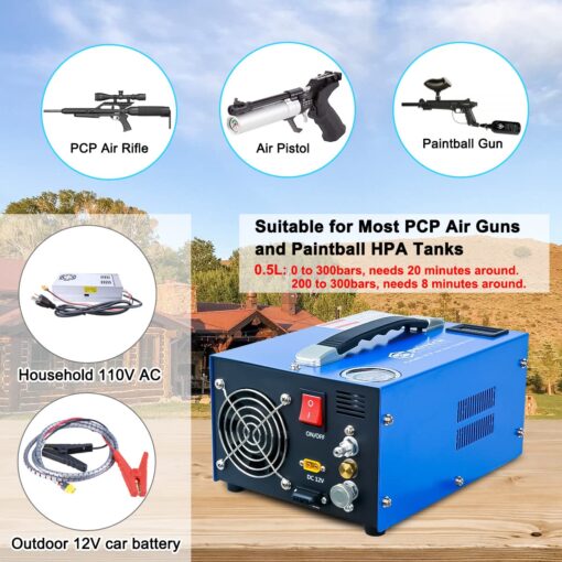 Spritech PCP Air Compressor, Portable 4500Psi/30Mpa, Water/Oil-Free, PCP Rifle/Pistol and Paintball Tank Air Pump, Powered by 12V Car DC or Home 110V AC with Power Converter and Oil-Moisture Filter - Image 6