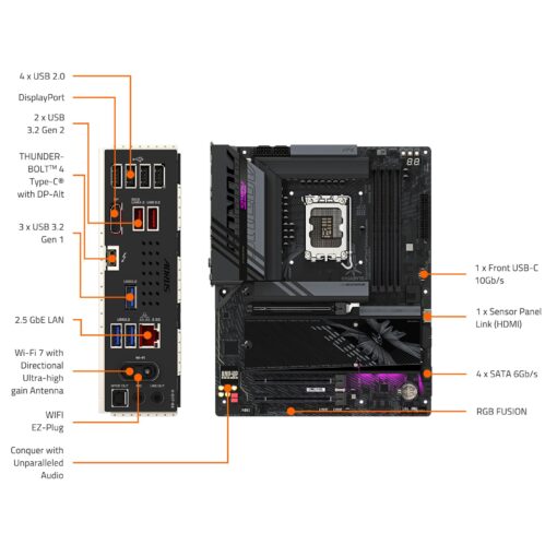 GIGABYTE Z890 AORUS Elite WIFI7 Intel Core Ultra (Series 2) LGA 1851 Motherboard, ATX, DDR5, 4X M.2, PCIe 5.0, Thunderbolt 4, WIFI7, 2.5GbE LAN, EZ-Latch - Image 2