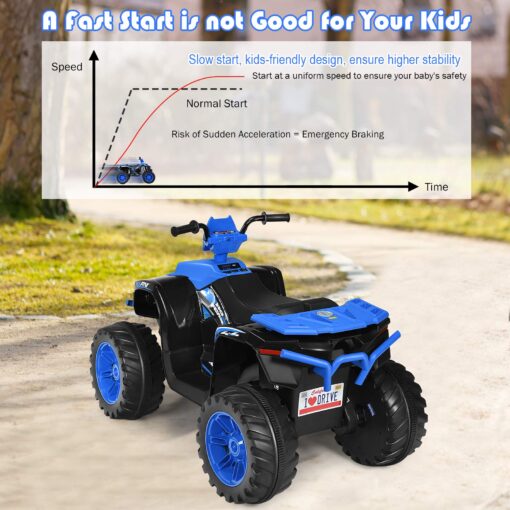 Costzon Kids ATV, 12V Battery Powered Electric Vehicle w/LED Lights, High & Low Speed, Horn, Music, USB, Treaded Tires, Ride on Car 4 Wheeler Quad for Boys & Girls Gift, Ride on ATV (Blue) - Image 7