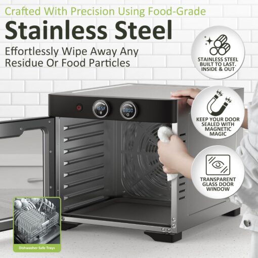 Septree Commercial Large 8 Trays Food Dehydrator machine, 8 Stainless Steel Trays Hold 10lb Raw Meats with 8.8ft² Drying Space,24H Timer,190°F Temperature Control, for Herbs, Meat, Fruit, Dog Treats - Image 4