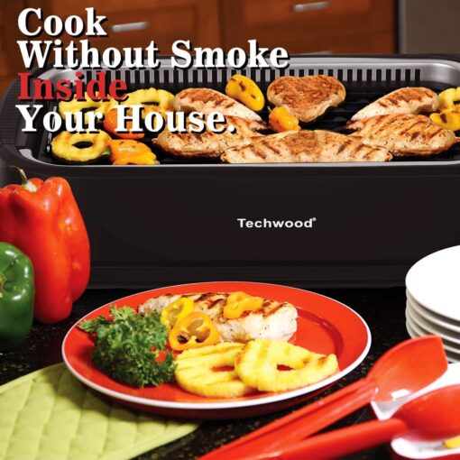 Indoor Grill, Techwood 1500W Smokeless Electric Grill with 2 in1 Nonstick Grill/Griddle Plates, Portable Korean BBQ Grill with 6-Level Control, Glass Lid, Dishwasher Safe, Double Plates, Black - Image 5