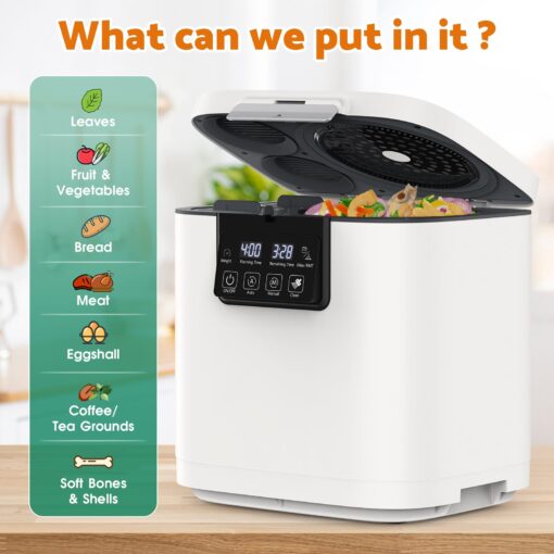 Cobuy 4L Electric Composter for Kitchen, Smart Indoor Countertop Compost Bin with Timer, Upgraded Grinding Blades, 2 Carbon Filter, Auto-Cleaning, Odorless, Turn Food Waste into Natural Fertilizer - Image 6