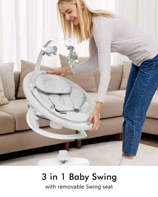 Angelbliss 3 in 1 Baby Swing with Motion Detection, Portable Baby Swings for Infants with Removable Rocker & Stationary Seat, Bluetooth Enabled with 3 Unique Motions (White) - Image 6