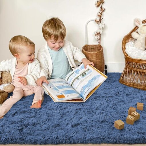 9x12 Fluffy Dark Blue Rugs for Living Room Bedroom, Soft Modern Indoor Fuzzy Shaggy Area Rug, Non-Slip Furry Rug for Teen Girls and Boys,Nursery Kids Room Dorm Home Decor, High Pile Plush Floor Carpet - Image 6