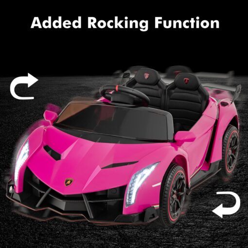 INFANS 2 Seater Kids Ride on Car, 12V 4WD Licensed Lamborghini Veneno Powered Electric Vehicle with Hydraulic Doors, Rocking Mode, Adjustable Speeds, Remote Control, MP3, Headlight (Coral) - Image 2