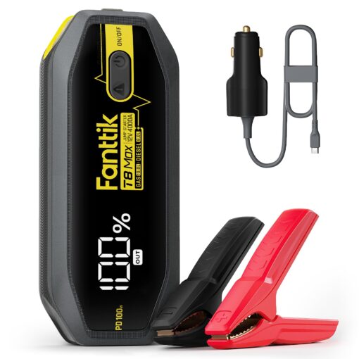 FANTTIK T8 MAX 4000 Amp Jump Starter, 24000mAh Car Battery Pack for Up to 10.0L Gasoline and 8.0L Diesel Engines with LED Display,100W Fast Charging, 12V Extreme Safe Lithium Portable