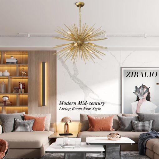 ZIRALIO Modern Gold Sputnik Chandelier Vintage 9-Lights Geometric Starburst Chandelier Light Fixture Golden Sputnik Chandelier for Dining Room, Kitchen, Bedroom, Living Room, 29in 17LB Solid Metal - Image 6