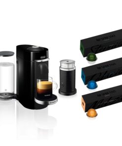 Nespresso VertuoPlus Deluxe Coffee and Espresso Maker Bundle with Aeroccino Milk Frother by De'Longhi, Black with Vertuoline Variety Pack Coffees included