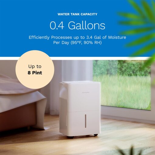 hOmeLabs 1,000 Sq. Ft Portable Wi-Fi Dehumidifier – 8 Pint, Ultra Quiet & Compact for Home, Bedroom, Bathroom & Office – Smart Humidity Control with Drain Hose Included - Image 4