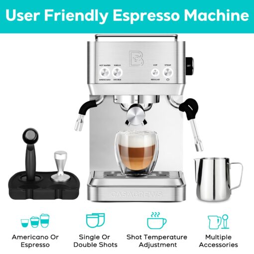 CASABREWS Espresso Machines with Milk Frother, 20 Bar Espresso Maker with Hot Water Wand for Americano, Latte, Cappuccino, Espresso Coffee Machine with Adjustable Temperature, Gifts for Coffee Lovers - Image 8
