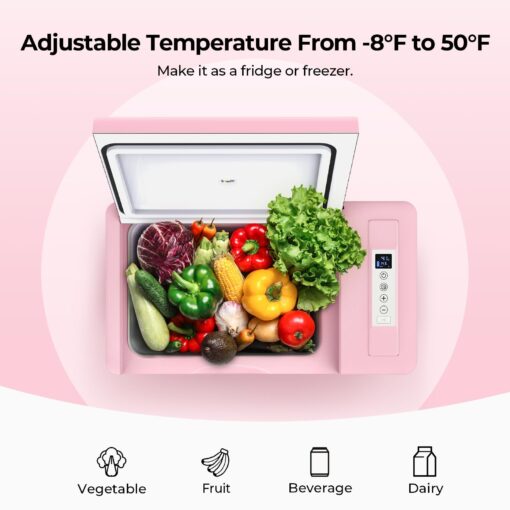 BougeRV Pink 23Quart Portable Refrigerator, 12 Volt Fridge 22L, Portable Freezer Compressor Cooler 12/24V DC 110~240 Volt AC for Truck Van RV Camper -7℉~50℉ - Image 6