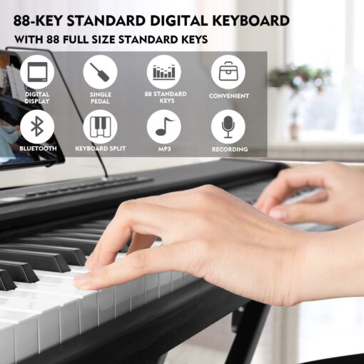MUSTAR Digital Piano 88 Key Weighted with Stand, 88 Key Semi Weighted Keyboard Piano MEP-900, Portable Electric Piano Keyboard 88 Keys with Bluetooth Connection, Case, Sustain Pedal, MDF, Black - Image 9