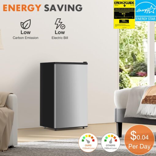Sweetcrispy 3.2 Cu.Ft Mini Fridge with Freezer Small Refrigerator Single Door Adjustable Thermostat Energy-efficient Low Noise, Compact Fridge for Bedroom, Office, Dorm (Silver Door) - Image 6
