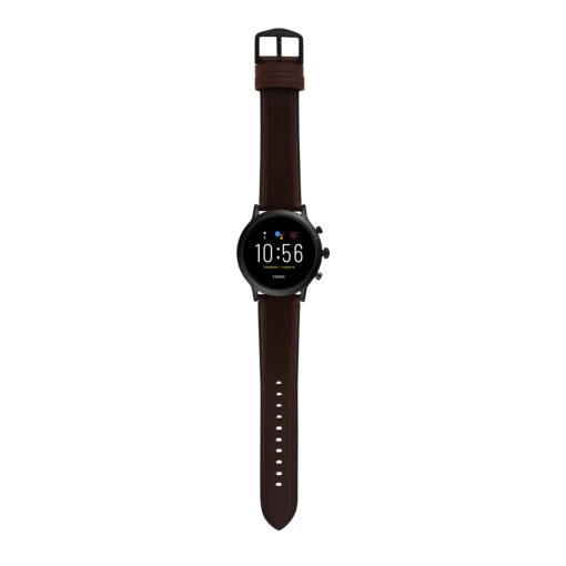 Fossil 44mm Gen 5 Carlyle Stainless Steel and Leather Touchscreen Smart Watch, Color: Black, Brown (Model: FTW4026) - Image 6