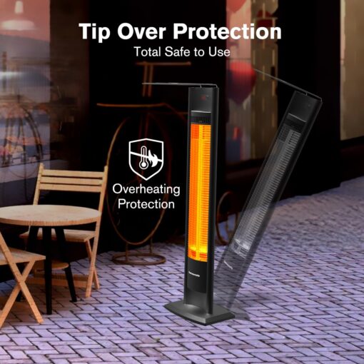 ThermoMate Outdoor Indoor Electric Patio Heater, 1500W 38.5" Portable Tower Infrared Heaer, IP55 Rated Space Radiant Heater with Remote, Timer, Tip-over Protection for Backyard, Restaurant & Garage - Image 4