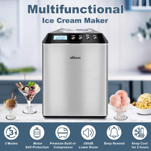 2.6 Qt Ice Cream Maker with Compressor, LCD Digital Display & Timer, No Pre-freezing, Countertop Gelato Makers, Automatic Ice Cream Machine for Homemade Use, Stainless Steel, 10-year Repair Service - Image 7