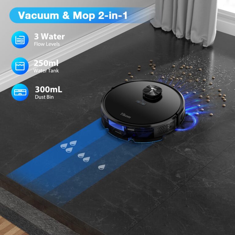Tikom Robot Vacuum and Mop Combo L9000 Plus, Self-Emptying, 60-Day Capacity, LiDAR Navigation, Home Mapping, 4000Pa,150Min Max, Schedule, Wi-Fi/App, Robotic Vacuum Cleaner for Pet, Hard Floors, Carpet - Image 5