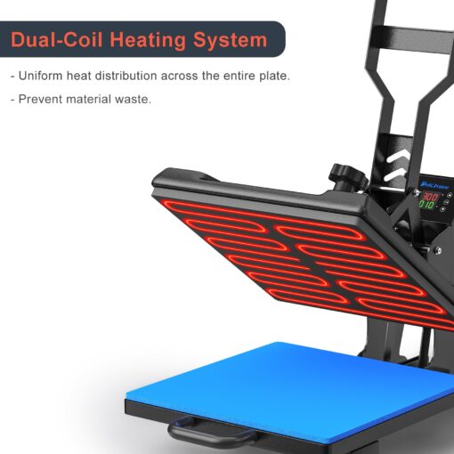 Delclynee 15"x15" Dual-Coil Heat Press Machine with Slide-Out Saftety Drawer(12.25") & Adjustable Pressure-Professional Clamshell Design for T-Shirts, HTV, DTF - Image 6