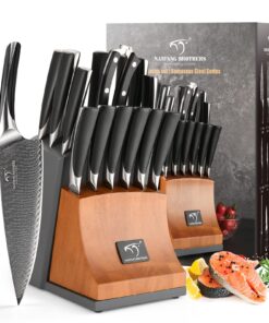 Knife Set, NANFANG BROTHERS 15-Piece Damascus Kitchen Knife Set with Block, ABS Ergonomic Handle for Chef Knife Set, Carving Fork, Disconnect-type Knife Block Set