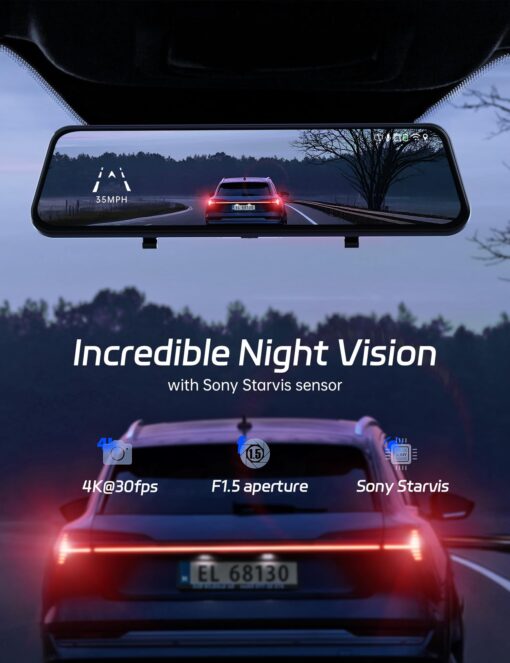 Pelsee P12 Pro Max 4K+2.5K Rear View Mirror Camera, 12" Mirror Dash Cam with 5G WiFi, Dash Cam Front and Rear with Starvis Night Vision, Smart Driving System ADAS, Included 64GB Card, Voice Control - Image 7