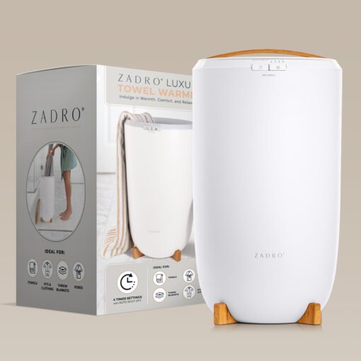 Zadro Large Hot Towel Warmer Bucket Timer Electric Towel Warmer for Bathroom Auto-Shut Off Heated Towel Warmer Spa (Large | 20L | 12" Dia. x 21" Tall, White/Bamboo) - Image 2
