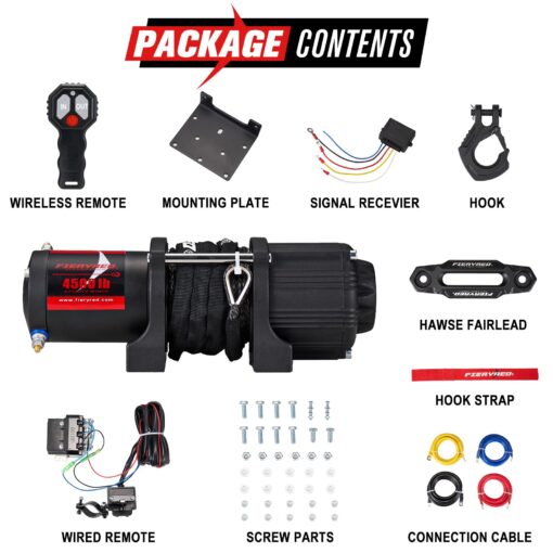 FieryRed ATV/UTV Winch- 12 V 4500LBS Electric Winch with Synthetic Rope, Wire and Wireless Remote Control, Aluminium Fairlead, Waterproof IP67 - Image 8