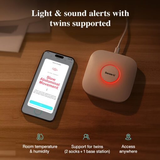 Sense-U Smart Baby Monitor Pro(Long Range)+2K PTZ Camera: Track Abdominal Movement with Arousal Vibration, Rollover, Feeling Temp, 2K Video, Background Sound & Motion Detection, No Monthly Fee - Image 2