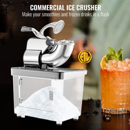 VEVOR 110V Commercial Ice Crusher 661LBS/H, ETL Approved 300W Electric Snow Cone Machine with Dual Blades, Stainless Steel Shaved Ice Machine with Safety On/Off Switch for Family, Restaurants, Bars - Image 9