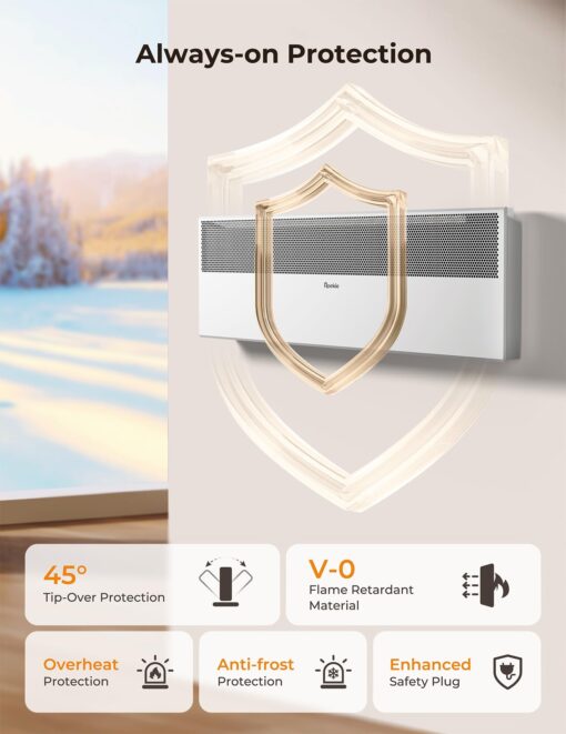 Reekie Convection Panel Space Heater for Indoor Use, 1500W Electric Mica Infrared Heater with Smart Thermostat, Wifi App Remote Control, Portable Standing Wall Mount Heater for Bedroom Work with Alexa - Image 3