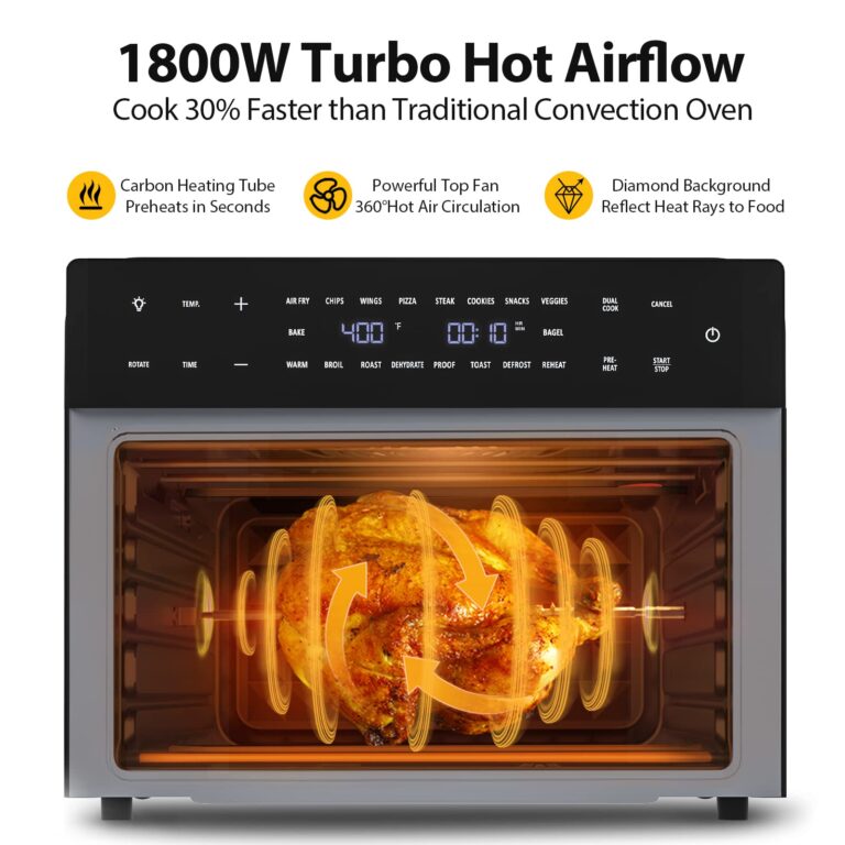 32QT Extra Large Air Fryer, 19-In-1 Air Fryer Toaster Oven Combo with Rotisserie and Dehydrator, Digital Convection Oven Countertop Airfryer Fit 13" Pizza, 6 Accessories, 1800w (Black) - Image 3